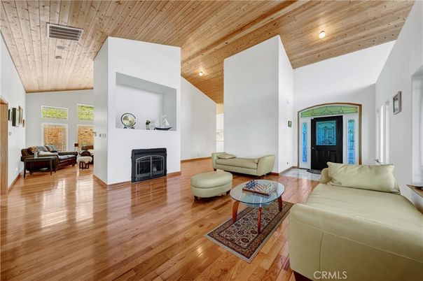 Fireplace, Interior, Living room, Recessed Lighting, Wooden Ceilings, Wood Texture Flooring