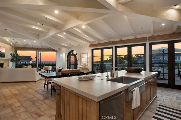 Dining room, Fireplace, Interior, Kitchen, Living room, Recessed Lighting, Stainless Steel Appliances, Water
