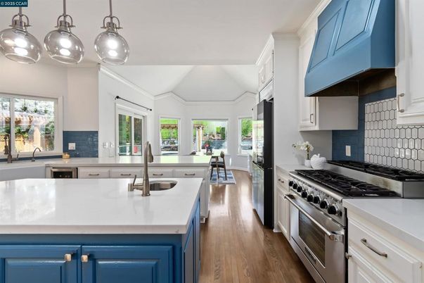 Interior, Kitchen, Pendant Lights, Stainless Steel Appliances, Wood Texture Flooring