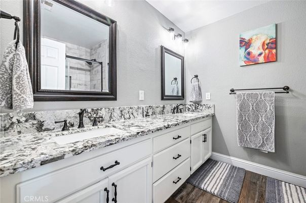 Bathroom, Dual Sink Vanities, Interior, Wood Texture Flooring