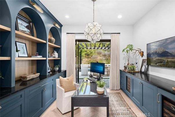 Home Office, Interior, Pendant Lights, Recessed Lighting, Wood Texture Flooring