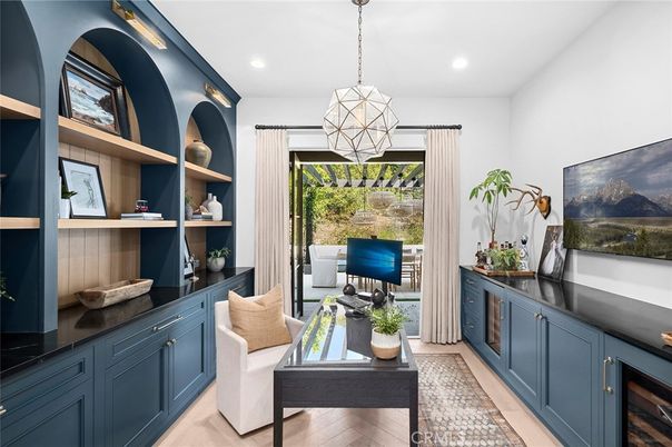 Home Office, Interior, Pendant Lights, Recessed Lighting, Wood Texture Flooring