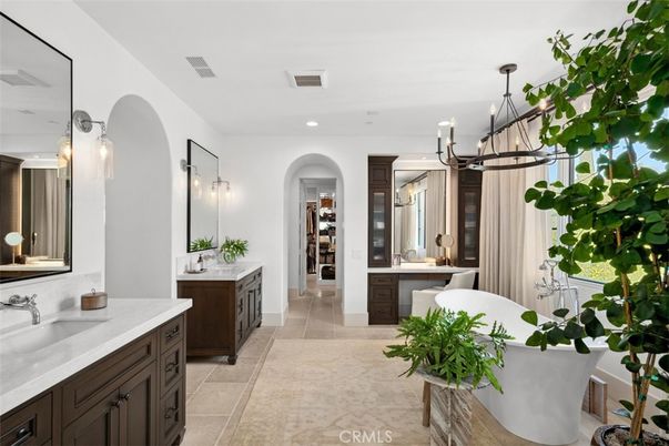 Bathroom, Dual Sink Vanities, Free Standing Baths, Interior, Pendant Lights, Recessed Lighting