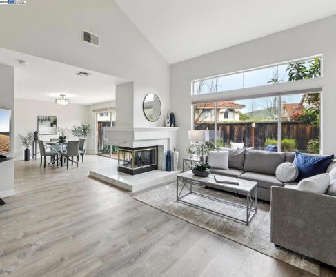 Dining room, Fireplace, Interior, Living room, Wood Texture Flooring