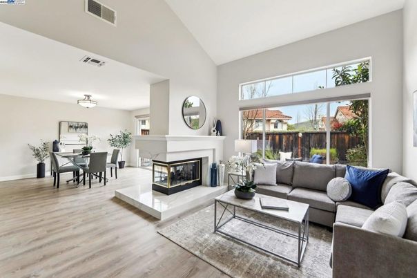 Dining room, Fireplace, Interior, Living room, Wood Texture Flooring
