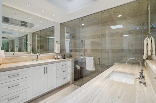 Bathroom, Dual Sink Vanities, Glass Shower, Interior, Recessed Lighting