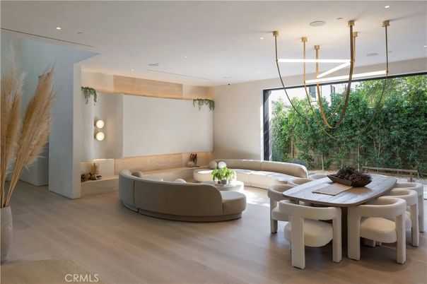 Dining room, Interior, Living room, Pendant Lights, Recessed Lighting, Wood Texture Flooring