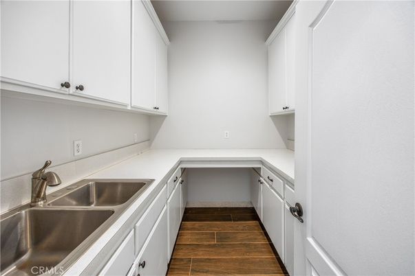 Interior, Kitchen, Tile Countertops, Wood Texture Flooring