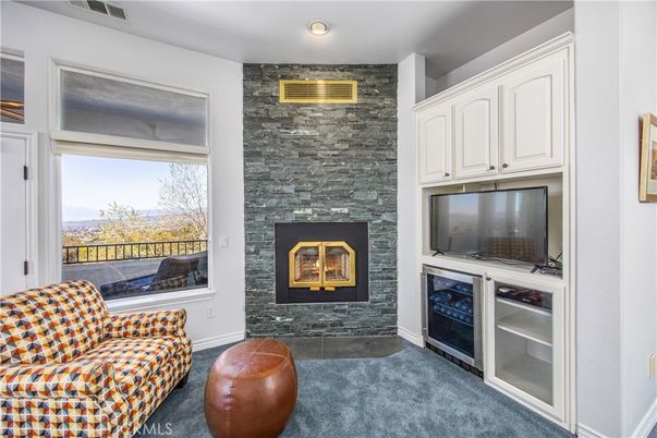 Fireplace, Interior, Recessed Lighting, Stone Walls