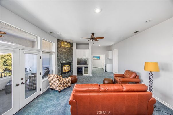 Fireplace, Interior, Living room, Recessed Lighting, Stone Walls