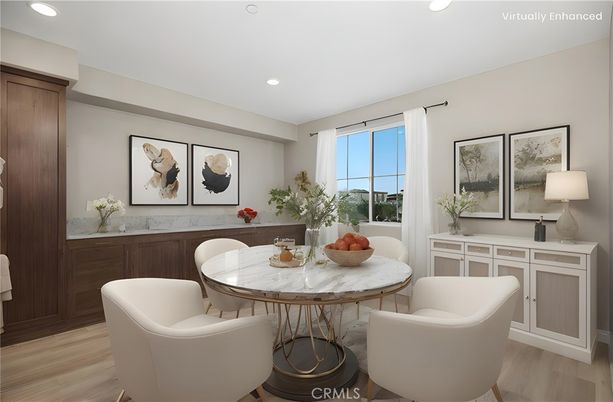 Dining room, Interior, Recessed Lighting, Wood Texture Flooring