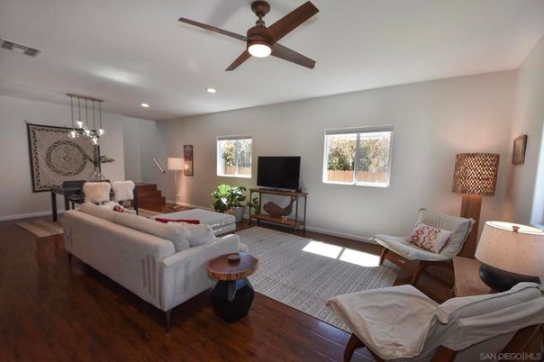 Interior, Living room, Pendant Lights, Recessed Lighting, Wood Texture Flooring