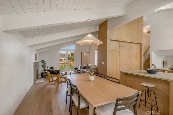 Dining room, Fireplace, Interior, Living room, Pendant Lights, Wood Texture Flooring