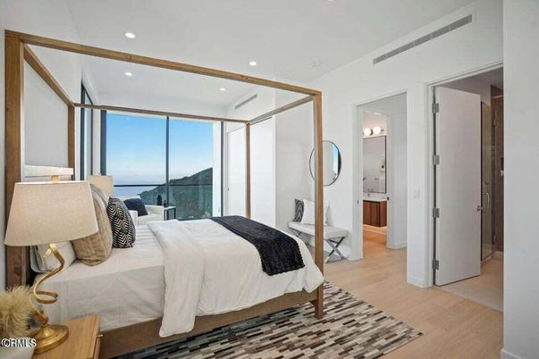 Bedroom, Interior, Recessed Lighting, Water, Wood Texture Flooring