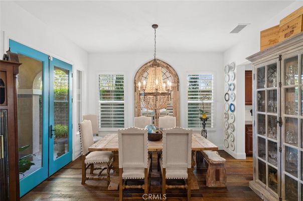 Chandelier, Dining room, Interior, Pendant Lights, Wood Texture Flooring