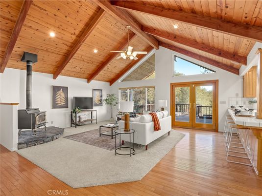 Fireplace, Interior, Living room, Recessed Lighting, Wooden Beams, Wooden Ceilings, Wood Texture Flooring