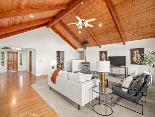 Fireplace, Interior, Living room, Recessed Lighting, Wooden Beams, Wooden Ceilings, Wood Texture Flooring