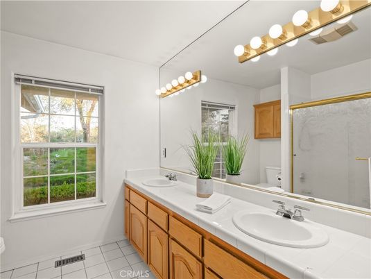 Bathroom, Dual Sink Vanities, Glass Shower, Interior, Tile Countertops