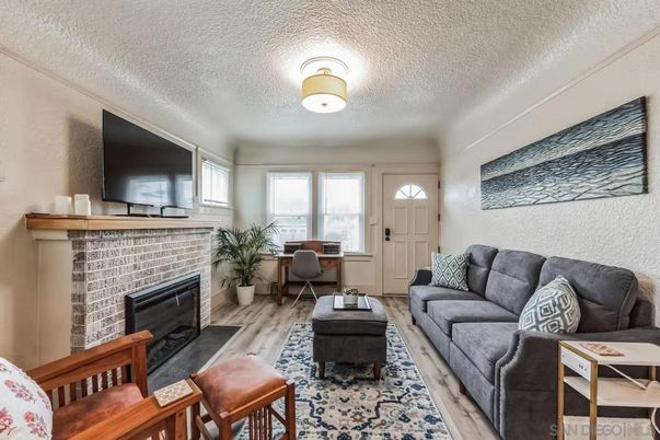 Fireplace, Home Office, Interior, Living room, Wood Texture Flooring