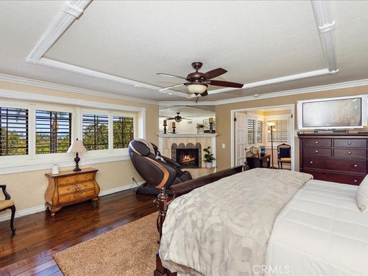 Bedroom, Fireplace, Interior, Wood Texture Flooring