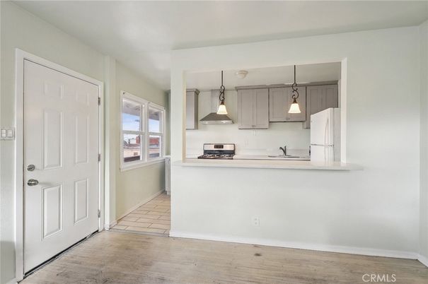Interior, Kitchen, Pendant Lights, Stainless Steel Appliances, Wood Texture Flooring