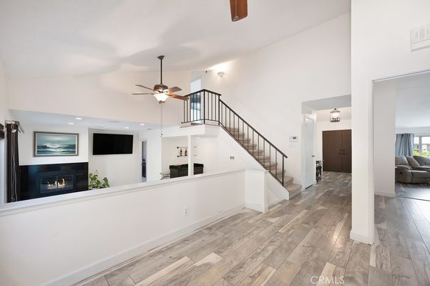 Fireplace, Interior, Recessed Lighting, Wood Texture Flooring