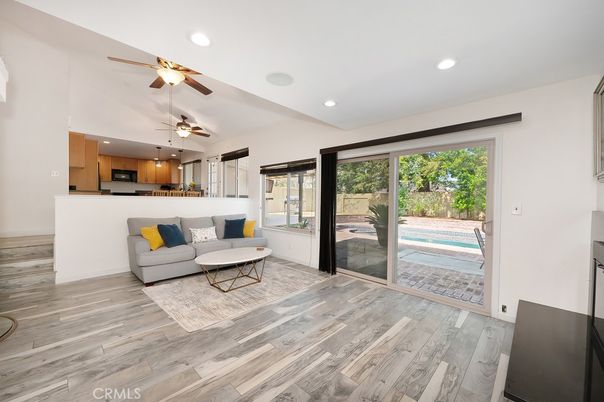 Interior, Kitchen, Living room, Recessed Lighting, Wood Texture Flooring
