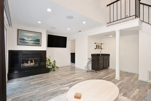 Fireplace, Interior, Recessed Lighting, Wood Texture Flooring