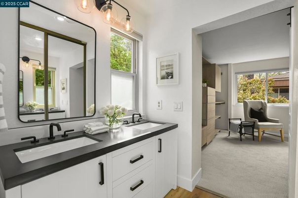 Bathroom, Dual Sink Vanities, Interior, Wood Texture Flooring