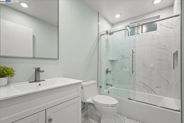 Bathroom, Glass Shower, Interior, Marble Walls, Recessed Lighting