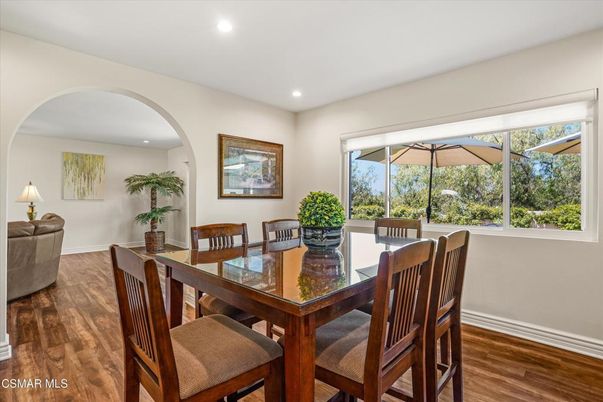 Dining room, Interior, Recessed Lighting, Wood Texture Flooring