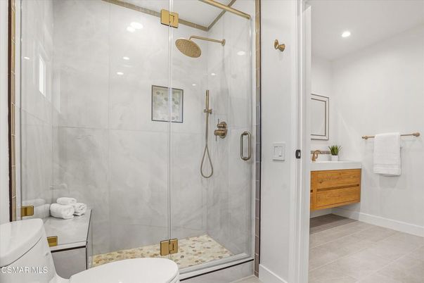 Bathroom, Glass Shower, Interior, Recessed Lighting