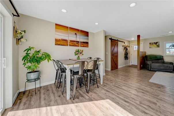 Dining room, Interior, Recessed Lighting, Wood Texture Flooring