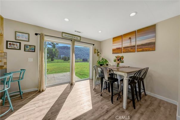Dining room, Interior, Recessed Lighting, Wood Texture Flooring