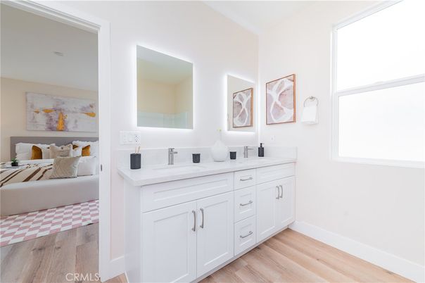 Bathroom, Bedroom, Dual Sink Vanities, Interior, Wood Texture Flooring