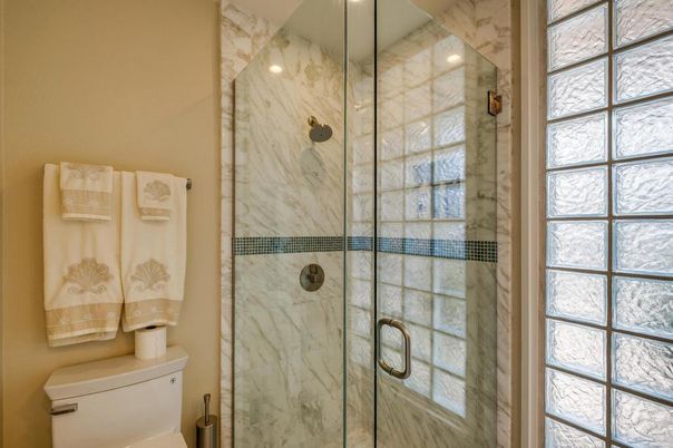 Bathroom, Glass Shower, Interior, Marble Walls, Recessed Lighting