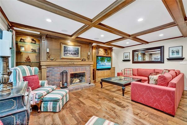 Fireplace, Interior, Living room, Recessed Lighting, Wooden Beams, Wood Texture Flooring