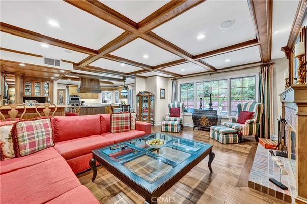 Dining room, Fireplace, Interior, Kitchen, Living room, Recessed Lighting, Stainless Steel Appliances, Wooden Beams, Wood Texture Flooring