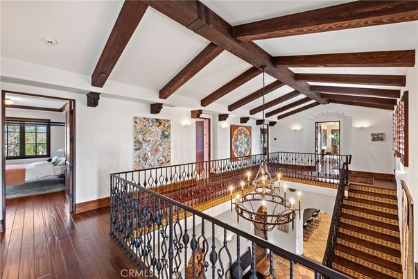 Bedroom, Chandelier, Interior, Wooden Beams, Wood Texture Flooring