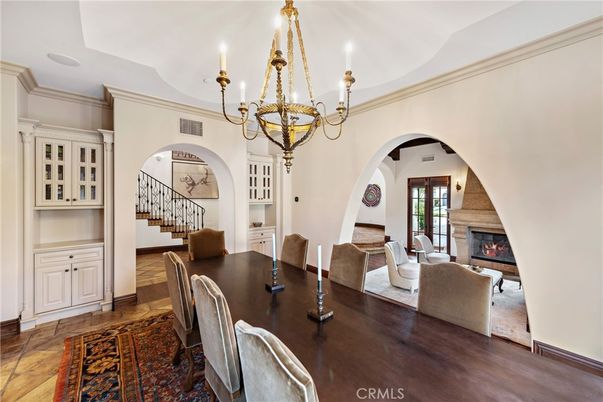 Chandelier, Dining room, Fireplace, Interior, Living room