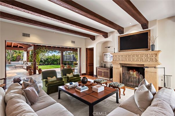 Fireplace, Interior, Living room, Recessed Lighting, Wooden Beams, Wood Texture Flooring