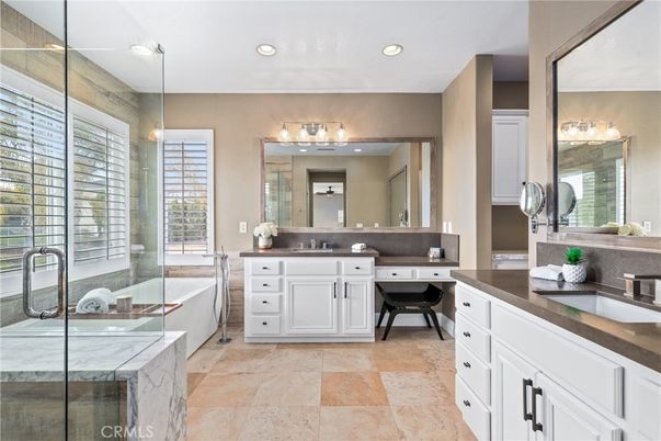 Bathroom, Dual Sink Vanities, Free Standing Baths, Glass Shower, Interior, Recessed Lighting