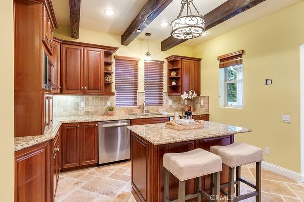 Interior, Kitchen, Pendant Lights, Recessed Lighting, Stainless Steel Appliances, Wooden Beams