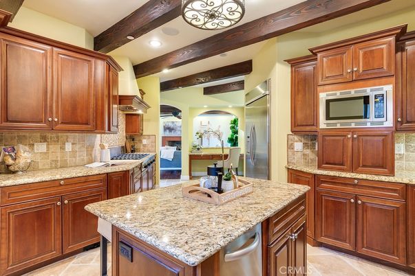 Interior, Kitchen, Recessed Lighting, Stainless Steel Appliances, Wooden Beams