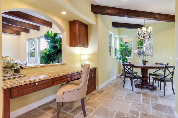 Chandelier, Dining room, Interior, Recessed Lighting, Wooden Beams