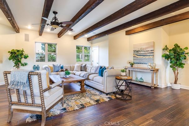 Interior, Living room, Recessed Lighting, Wooden Beams, Wood Texture Flooring