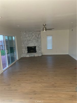 Empty room, Fireplace, Interior, Stone Walls, Wood Texture Flooring