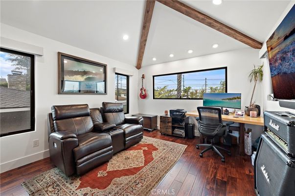 Home Office, Interior, Recessed Lighting, Wooden Beams, Wood Texture Flooring