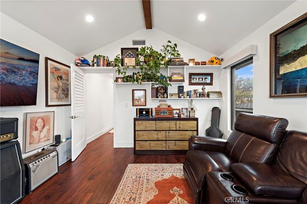 Home Theatre Room, Interior, Recessed Lighting, Wooden Beams, Wood Texture Flooring