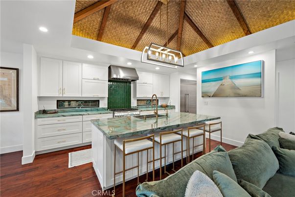 Interior, Kitchen, Recessed Lighting, Stainless Steel Appliances, Wooden Beams, Wooden Ceilings, Wood Texture Flooring